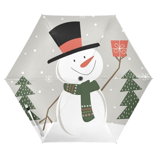 ISAOA Paraguas de viaje con bonito muñeco de nieve con regalo de Navidad, paraguas plegable de apertura automática, paraguas portátil, marco de fibra de vidrio fuerte, toldo reforzado, paraguas UV,