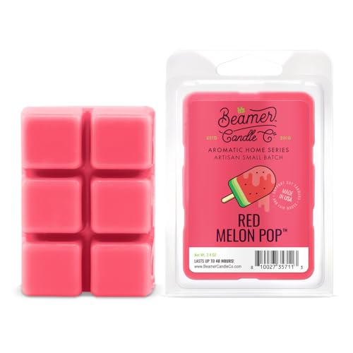 Beamer Candle Co. - Red Melon Pop Wax Melt – Sweet Watermelon Popsicle Scent – 3 Packs of 6 Cubes – Odor Eliminating – High Fragrance – 40 Hour Burn Time