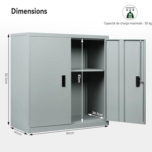 Armoire Bureau Métal Verrouillable 2 Étagères WOLTU