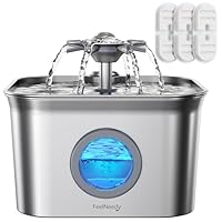 Stainless Steel Cat Water Fountain, 2.8L with 20dB Ultra-Quiet Pump- Ideal for Timid Pets, LED Water Level Window, Dishwasher Safe, 24/7 Circulation- Includes 3 Replacement Filters