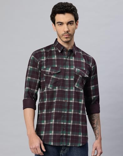 Image of Majestic Man Men's Pure Cotton Cargo Checks Shirt with Dual Flap Pockets - Slim Fit | Full Sleeve | Casual Wear | Trendy & Comfortable