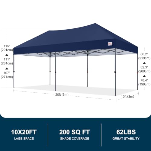 Image of MASTERCANOPY 10x20 Durable Pop Up Canopy Tent with Roller Bag, Navy Blue