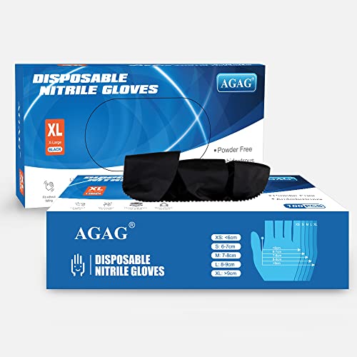 Image of AGAG 100PC Nitrile Gloves Black 6mil Ultra Strong Cleaning Gloves, Latex Free Suitable For Household & Daily Use (Medium)