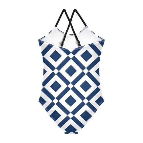 GuoChe Abstract Zigzag and Rhombus Blue Swimsuit for Girls 1-Piecing Toddler Swim Suits for Girls Toddler2