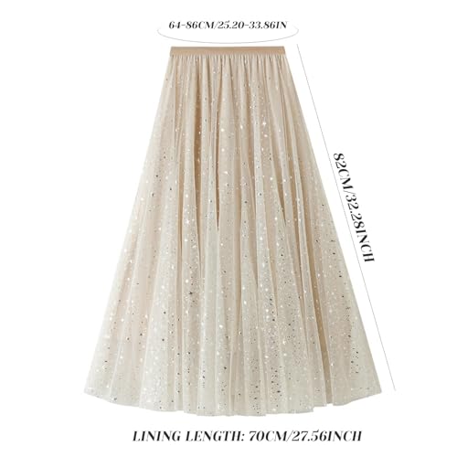 Jupe longue à paillettes en maille superposée avec taille libre confortable