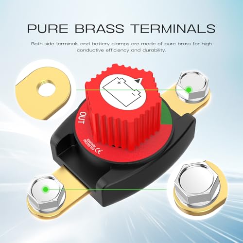 Side Post Battery Disconnect Switch, CNAODUN Battery Disconnect Switch12-48V, Car Battery Disconnect Switch for Car RV Boat and Vehicle(On/Off) Knob Removable