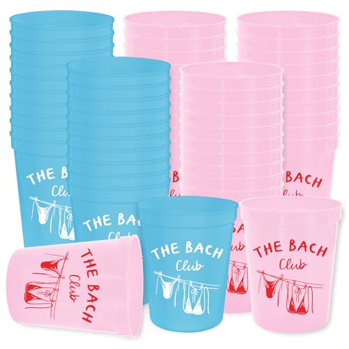 Whaline 36 Pcs Bachelorette Party Plastic Cups Pink Blue The Bach Club Bikini 16 Oz Disposable Drinking Cup for Summer Girls Weekend Bridal Shower Party Supplies