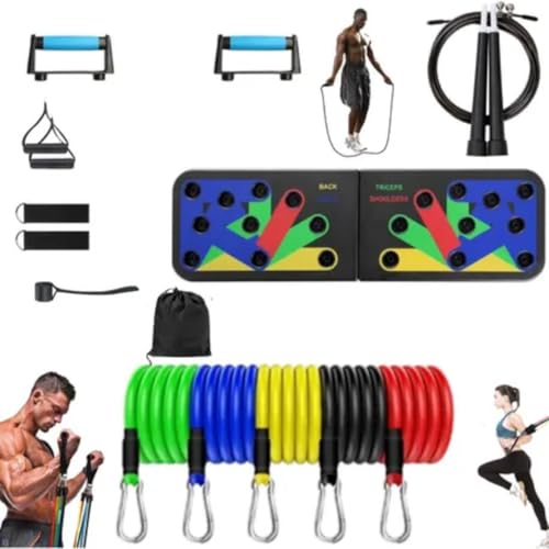Prancha Flexão Peitoral Braço Costas Ombro Tríceps Com Corda e 11peças Elasticas Completa Treinamento Musculação Academia Em casa
