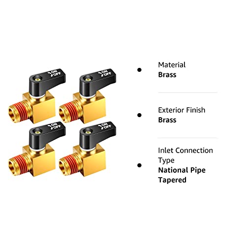 Air Compressor Valve, Ball Type Drain Valve Brass Mini Ball Valve, 1/4 Inch Npt Male X Npt Female For Air Compressor (4 Pieces) #TOP7