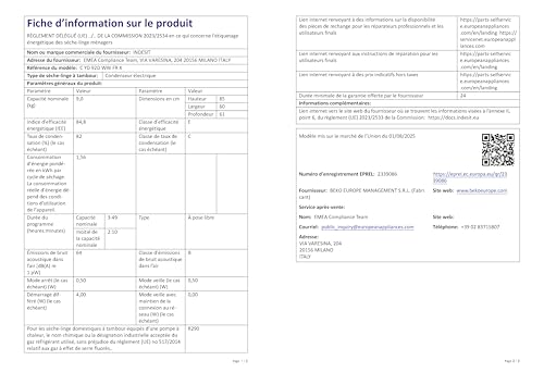 Sèche-Linge INDESIT CYD92DWWFRX – Capacité 9 kg, Pompe à Chaleur, Départ Différé - vue 7