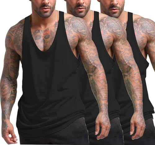 COOFANDY Herren Tanktop 3er Pack Gym Muskelshirt Tankshirt Fitness Ärmellos Funktionsshirt Stringer Achselshirt Schwarz/Schwarz/Schwarz L