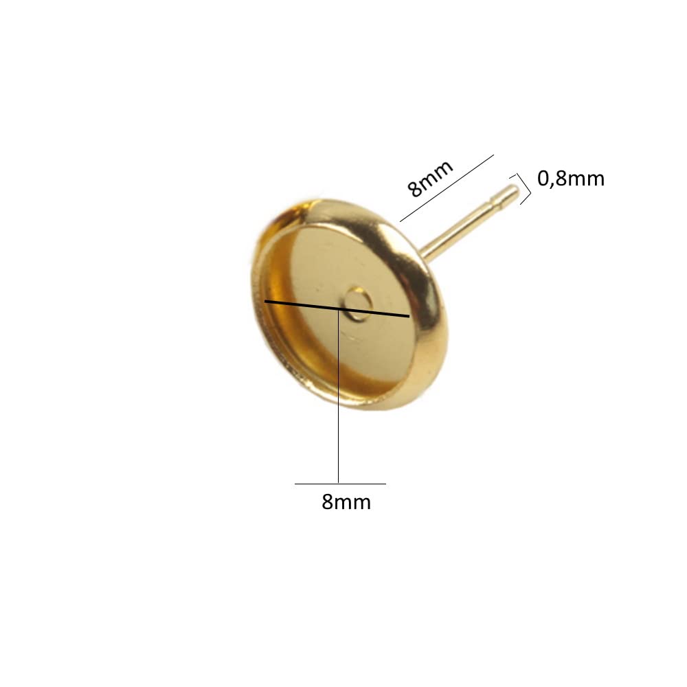 Perlin 10 Orecchini A Perno Vuoti In Ottone Dorato, Attacco 8 Mm Per Cabochon, Base Per Bigiotteria Fai Da Te - 3