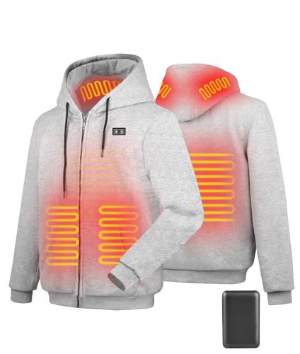 Beheizbare Jacke Hoodie Kapuzenpullover mit 7.4V Akku und Kapuze, Outoor Beheizte...