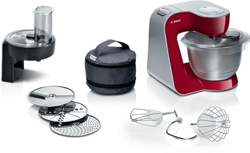 Bosch Serie 4, Electrodomésticos de cocina, Mum 5, 1000 W, Rojo, Plata