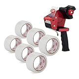 Simply Cool Ergonomic Packing Tape Dispenser Gun with 6 Packaging Tape Rolls Handheld Design with Ad