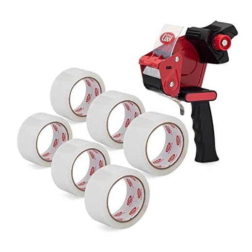 Simply Cool Ergonomic Packing Tape Dispenser Gun with 6 Packaging Tape Rolls Handheld Design with Adjustable Hook for Added Control and Blade Cover for Safety for Shipping, Sealing, Moving Boxes