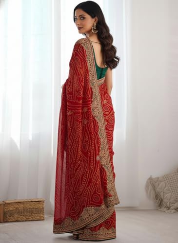 Image of Yashika Women's Georgette Art Silk Bandhej Zari Work Embroidered Saree | Women Sari