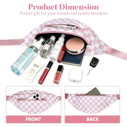 Image of Large Checkered Fanny Pack for Women Cross Body Bag with Key Chain Adjustable Sling Bag Waist Pack for Concerts Festivals Raves Travel and Everyday Fashion(Hot Pink)