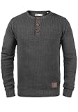 !Solid Terrance Herren Strickpullover Feinstrick Pullover Mit Rundhals Und Knopfleiste, Größe:XL, Farbe:Dark Grey Melange (8288)