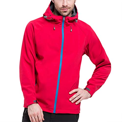 ZiXing Impermeable Chaqueta Softshell Outdoor con Capucha Abrigo al Aire Libre para el Senderismo, Camping, Caza, Pesca Rojo (Hombre) M