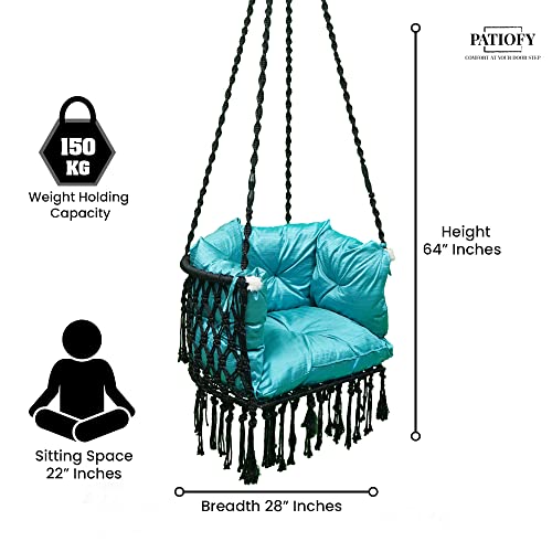 Image of Patiofy Premium C Shape Swing for Balcony /Swing for Adults for Home for Indoor and Outdoor /Jhula for Adults with Full Body Cover Blue Cushion (Black)