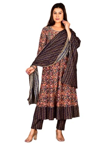 Image of Women's Cotton Embroidered Anarkali Kurta with Pant & Dupatta Set