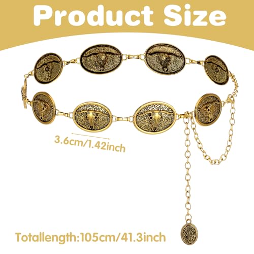 Metal Western Cowgirl Belts for Woman,Gold Western Belt Chain Oval Cool Waist Chain Cowgirl Country Belts Women for Dresses Jeans2