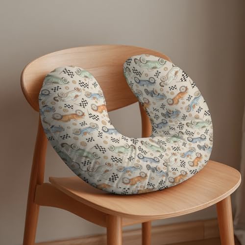Vintage Racing Car Nursing Pillow Covers Retro Racecar Flags Soft Nursing Covers for Breastfeeding Racing Vehicles Pillow Slipcover for Baby Girls Boys Newborn — 사진 5