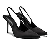 VOLEECE Women's Satin Slingback Stiletto High Heels Pointed Toe Slip On Pumps Shoes with Back Stretch Strap Backless Dress Heels