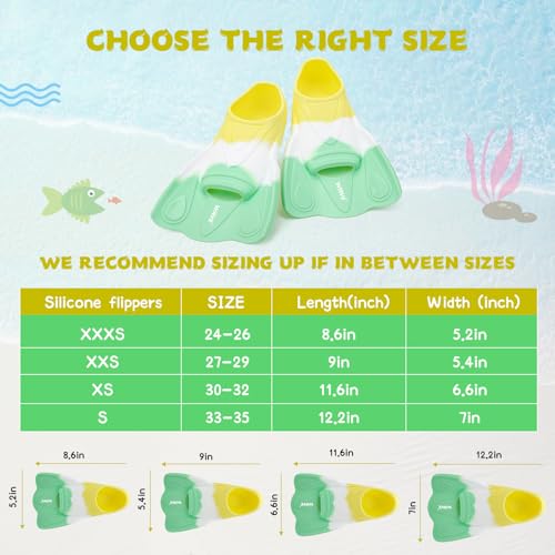 Kids Swim Fins,Short Youth Swim Flippers for Kids Swimming Training Fins for Lap Swimming Pool Snorkeling for Children Girls Boys Beginner