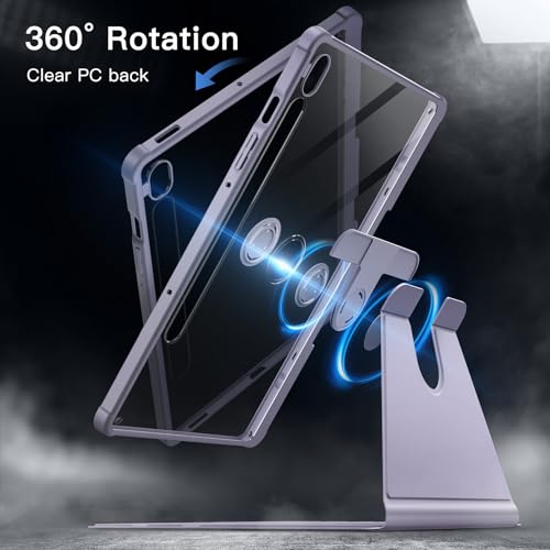 JETech Rotating Case for Samsung Galaxy Tab S10 Lite / S10 FE / S9 FE 10.9-Inch / S9 11-Inch with S Pen Holder, 360 Degree Rotation Protective Stand Cover Clear Back, Auto Wake/Sleep (Lavender) | S Pen Holder, 360 Degree Rotation, Clear Back, Auto Wake/Sleep, Lavender