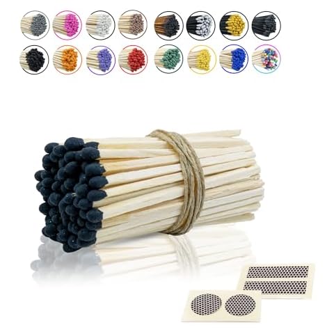 3” Inch Long Wooden Refill Matchsticks with Strike Stickers - Safety Matches Wholesale Bulk Loose by Chandler Studio (Black, 100 Pieces) Cover