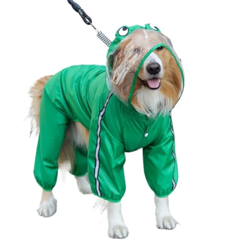 FeiFan 犬用レインコート 犬レインコート 犬 カッパ 犬服 ペット雨具 梅雨 対応 反射テープ付 着せやすい リード穴あり 帽子付 通気 完全防水 耐久性 快適 防風 防水 お出かけ お散歩 濡れない 可愛い 小型犬 中型犬 カエル (M,グリーン)
