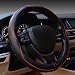 yunanwa Universal 15 Inch Car Steering Wheel Cover Protector Genuine Leather Heavy Duty Durable Sporty Wave Pattern (Black+Red)