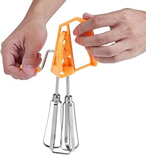 Hand Mixer, Stainless Steel Manual Whisk, Rotary Kitchen Mixer, Cooking Tool for Whipped Cream, Whisk and Baking(Orange)