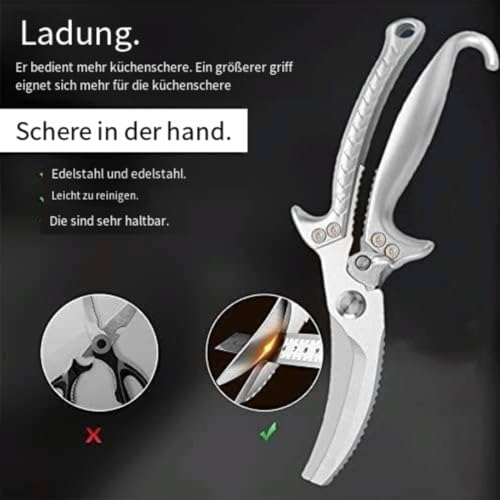 Upgrade Heavy Duty Stainless Steel Kitchen Scissors with Serrated Edge, Ultra Sharp Professional Poultry Shears for Bone, Chicken, Meat, Fish, Turkey, Vegetables, BBQ Scissors Gold - Image 2