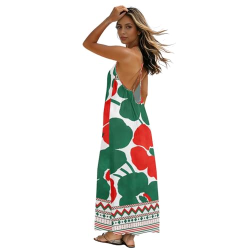 Robe longue verte et rouge d'été, tenue parfaite pour vos vacances et soirées en bord de mer