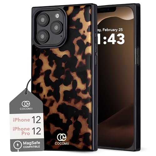 Cocomii - Rechteckige Hülle Kompatibel mit iPhone 12/12 Pro - Kompatibel mit MagSafe Schildpattmuster Tierdruck Glänzend Magnetische Handyhülle für iPhone 12/12 Pro 6.1 Zoll Schwarz/Braun