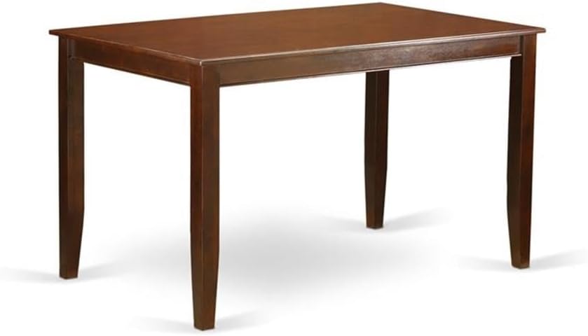 Pemberly Row Dining Set for Kitchen and Dining Room for 6 People, Square Table with Upholstered Faux Leather Chair Seat for Small Space, Farmhouse Dinner Table in Rustic Mahogany Brown