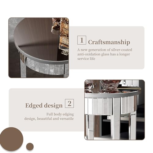 Artloge Silver Mirrored Sofa Side Table: Modern Round Accent End Tables 45x60cm Luxury Bedside Tables Night stand for Home Bedroom Living Room Hallway Corner Decor - Image 6