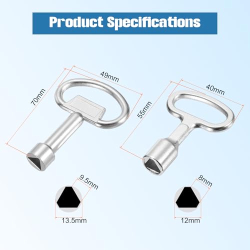 QUARKZMAN 2 Stück Dreikantschlüssel Mülltonne Silber Metall Dreikantschlüssel mit Hellblau Schlüsselanhänger Set Dreieck Schlüssel für Wasser- und Stromzähler Mülleimer (Große & Kleine)