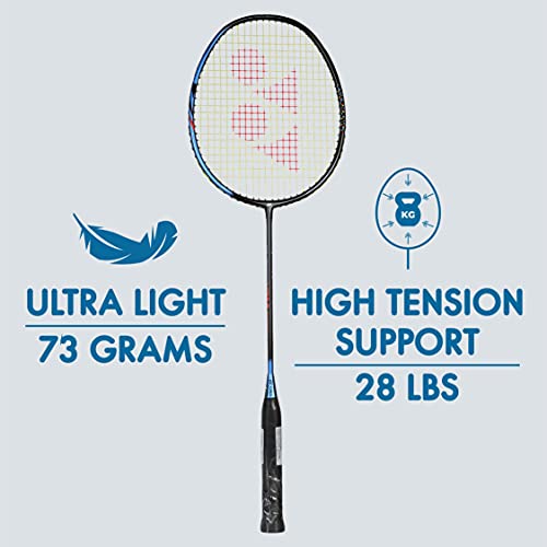 Image of YONEX Nanoray 70 Light Graphite Badminton Racquet with Full Cover (77 Grams, 30 lbs Tension, Multicolour) & Graphite Badminton Racquet (Smash Black Ice Blue, G4, 73 Grams, 28 Lbs Tension)