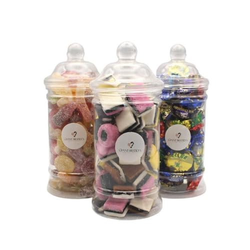3 Jar Sweet Gift Set - Pre-Selected Sherbet Lemons - Chocolate Peanuts - Mushrooms
