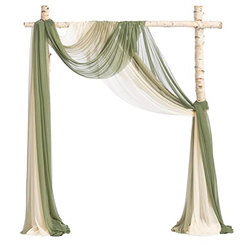 Ling's Moment Easy Hanging Wedding Arch Chiffon Drape 3 Panels White Ivory 26.5ft x 30