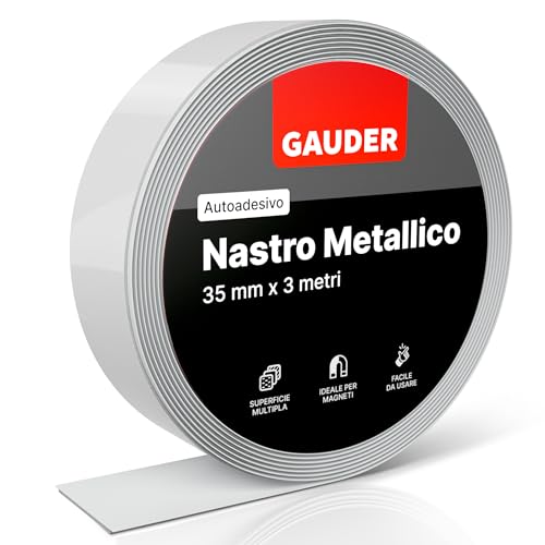 GAUDER Nastro metallico autoadesivo I Ideale per figure e scaffali Tonies® I Nastro ferroso I Banda Metallica (3 m)