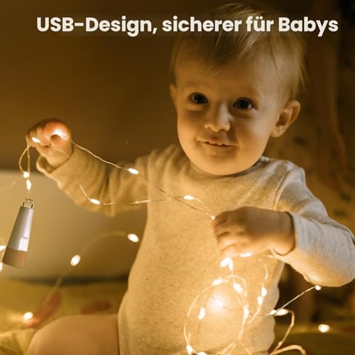 KOBWA Flaschenlichter mit Korken, USB Wiederaufladbares Weinflaschenlicht, 20 LED Lichterkette 2m Kupferdraht, Warmweiß, 3er-Pack, Innen und Außen, für Weihnachtsdekorationen