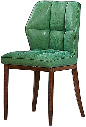 Moderna silla de comedor de cocina con tapicería de cuero y patas de hierro de imitación de madera, elegante silla lateral para dormitorio, balcón o sala de estar (verde/nogal)