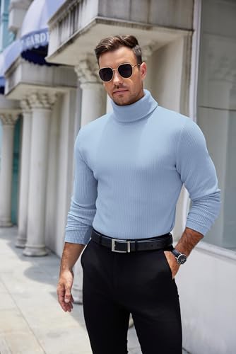 Image of COOFANDY Men's Ribbed Turtleneck Sweater Casual Basic Long Sleeve Knitted Pullover Sweater