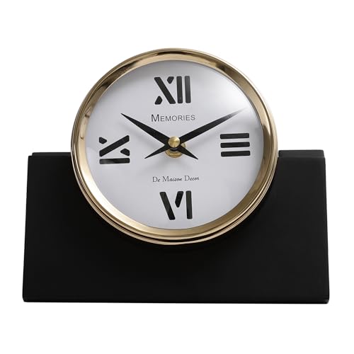 Image of Decor de Maison Handcrafted Marbellic Table Clock for Kids Room, Bedroom, Study Table, Office Desk | Classic Non-Ticking Tabletop Battery Operated Analog Desk Clock (Gold, Varner Table Clock)