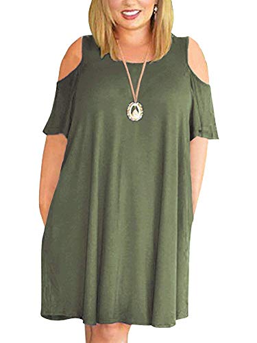 Women's Plus Size Summer Dresses Short Sleeve Casual Dress With Pockets Green 5X #TOP19